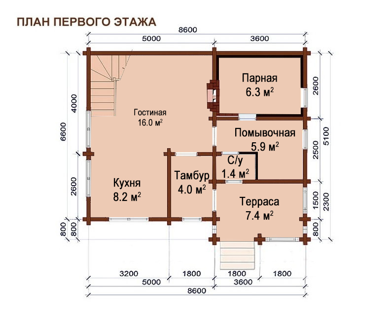 Проект бани 8х6