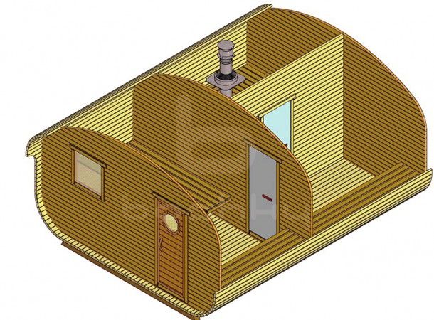 Баня-квадро-овалбочка «4×5.0» три помещения