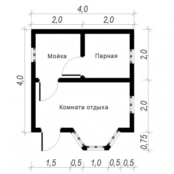 Баня из бруса с эркером 4х4 ББ-2