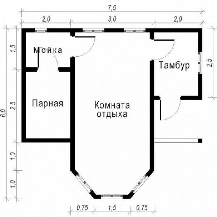 Каркасная баня 6х7.5 КБ-3