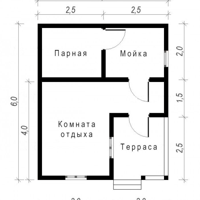 Каркасная баня с небольшой террасой 5х6 КБ-16